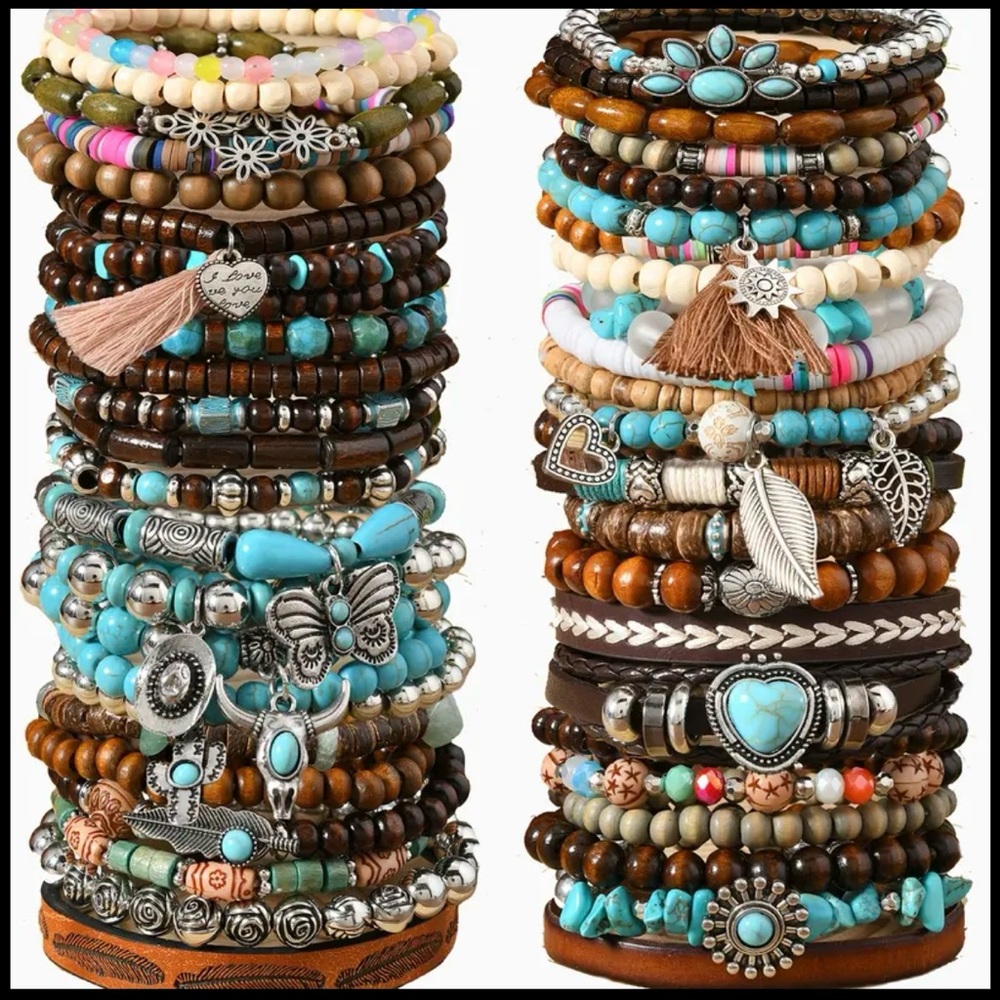 Boho Beaded Bracelet Set with Butterfly Charm - Picture 3 of 6